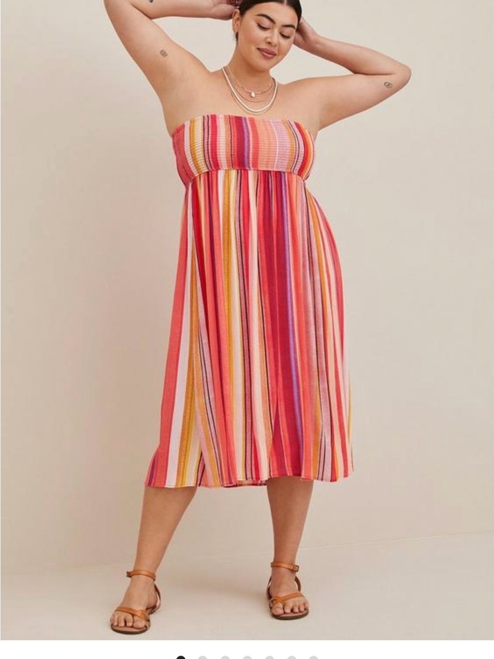 Torrid Strapless Multicolor Stripe Midi Dress